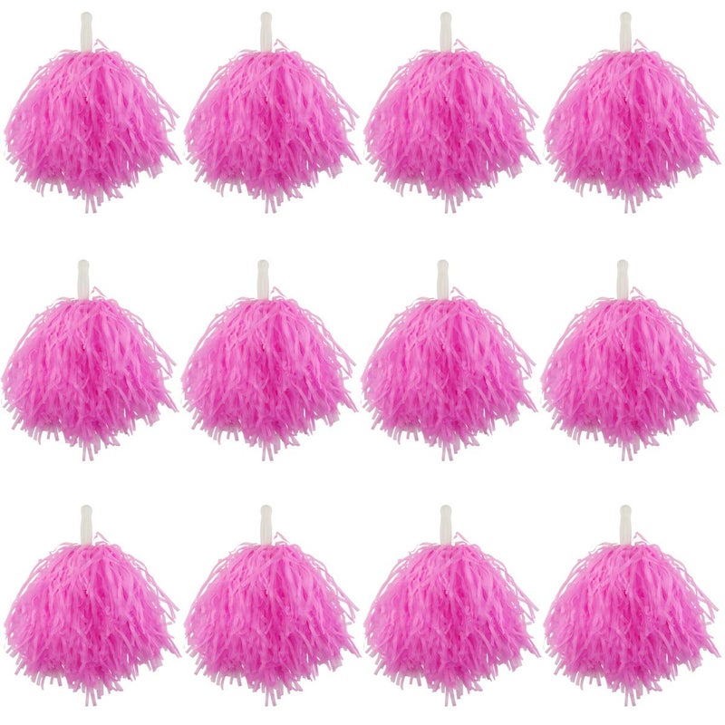 Hslife 12 Pcs Cheerleading Pom Poms, Cheer Pompoms Bulk with Metallic Foil Handle, Lightweight for Cheerleading, Sports Games, Party Dance Costume Accessories (Pink) - Image 1